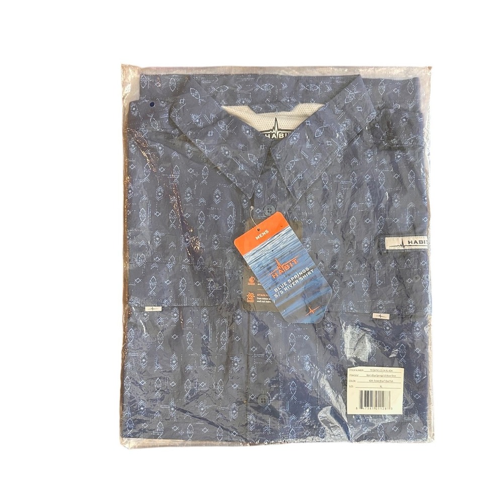 Habit Mens Blue Springs River Shirt XL Estate Blue Tribal Fish UPF TS10479 - Picture 2 of 5